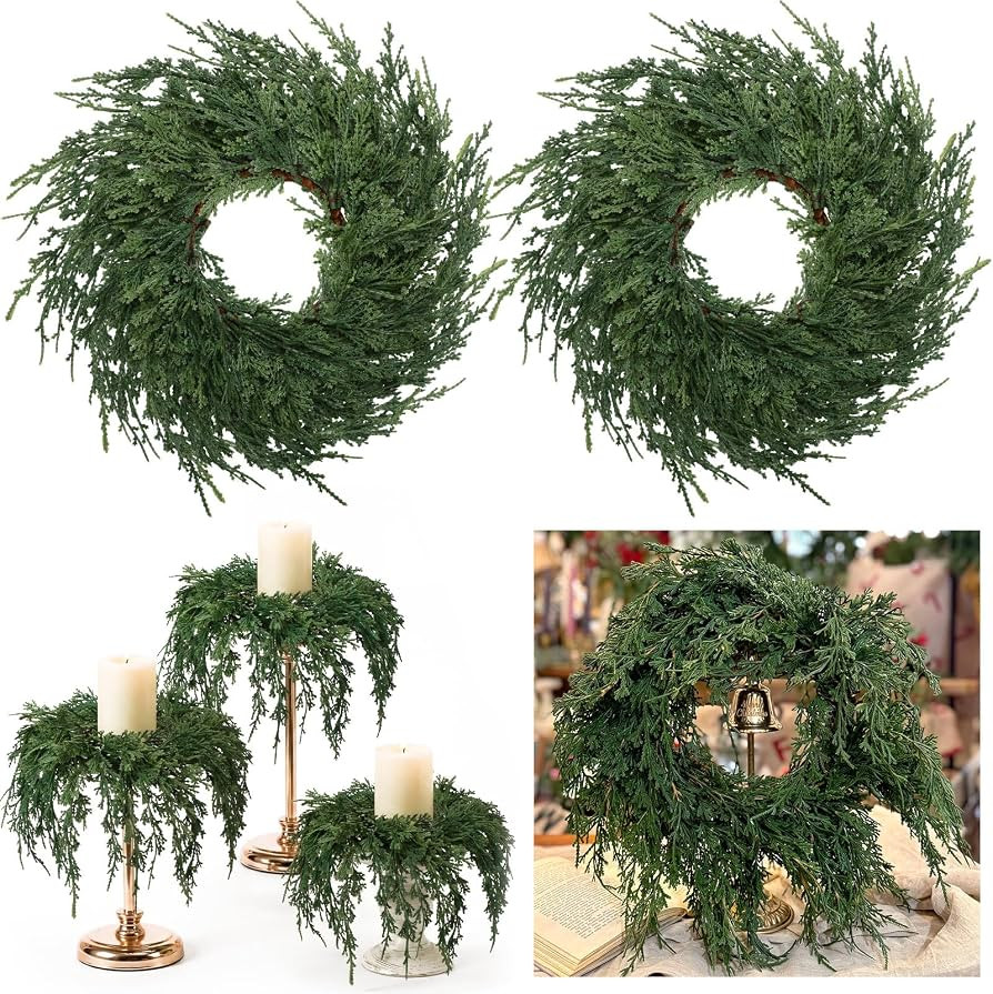 4 Pcs Small Christmas Cedar Wreaths 12 Inch Mini Drop Wreath | Amazon (US)