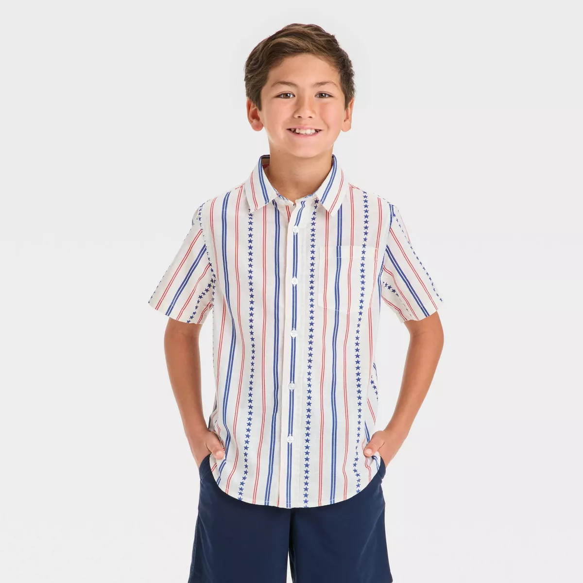 Boys' Short Sleeve 4th of July Striped Button-Down Shirt - Cat & Jack™ Cream | Target