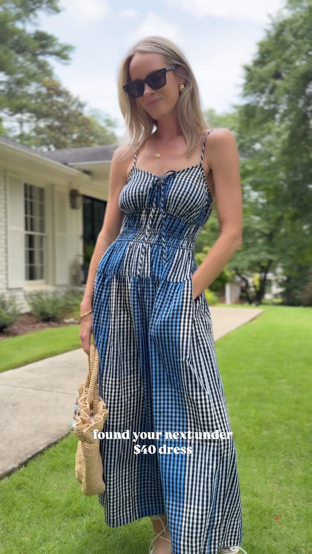 All the affordable dresses! This cotton Walmart one is $32 and perfect for summer. Navy blue and bright blue is a really great combo for this price! Size XS. 