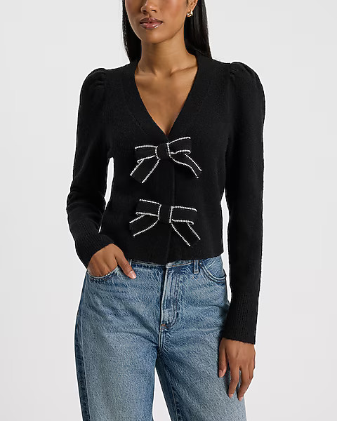 Embellished Bow V-neck Cardigan | Express