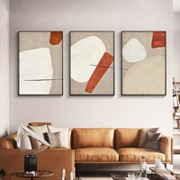 Set Of 3 Minimalist Abstract Wall Art Hand Painted Geometric Beige Brown Large Framed Acrylic Canvas Oil Painting Pieces Decor | Etsy (US)
