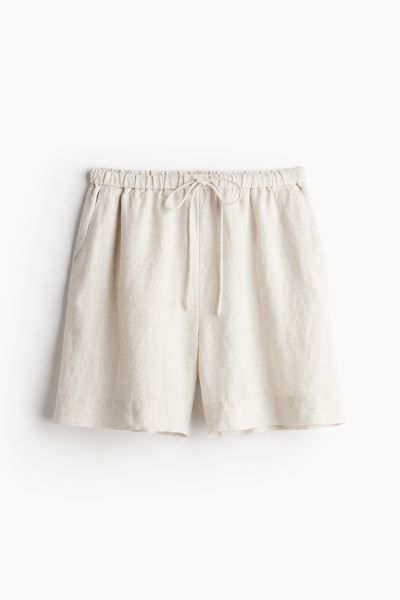 Linen pull-on shorts - Light beige - Ladies | H&M GB | H&M (UK, MY, IN, SG, PH, TW, HK)