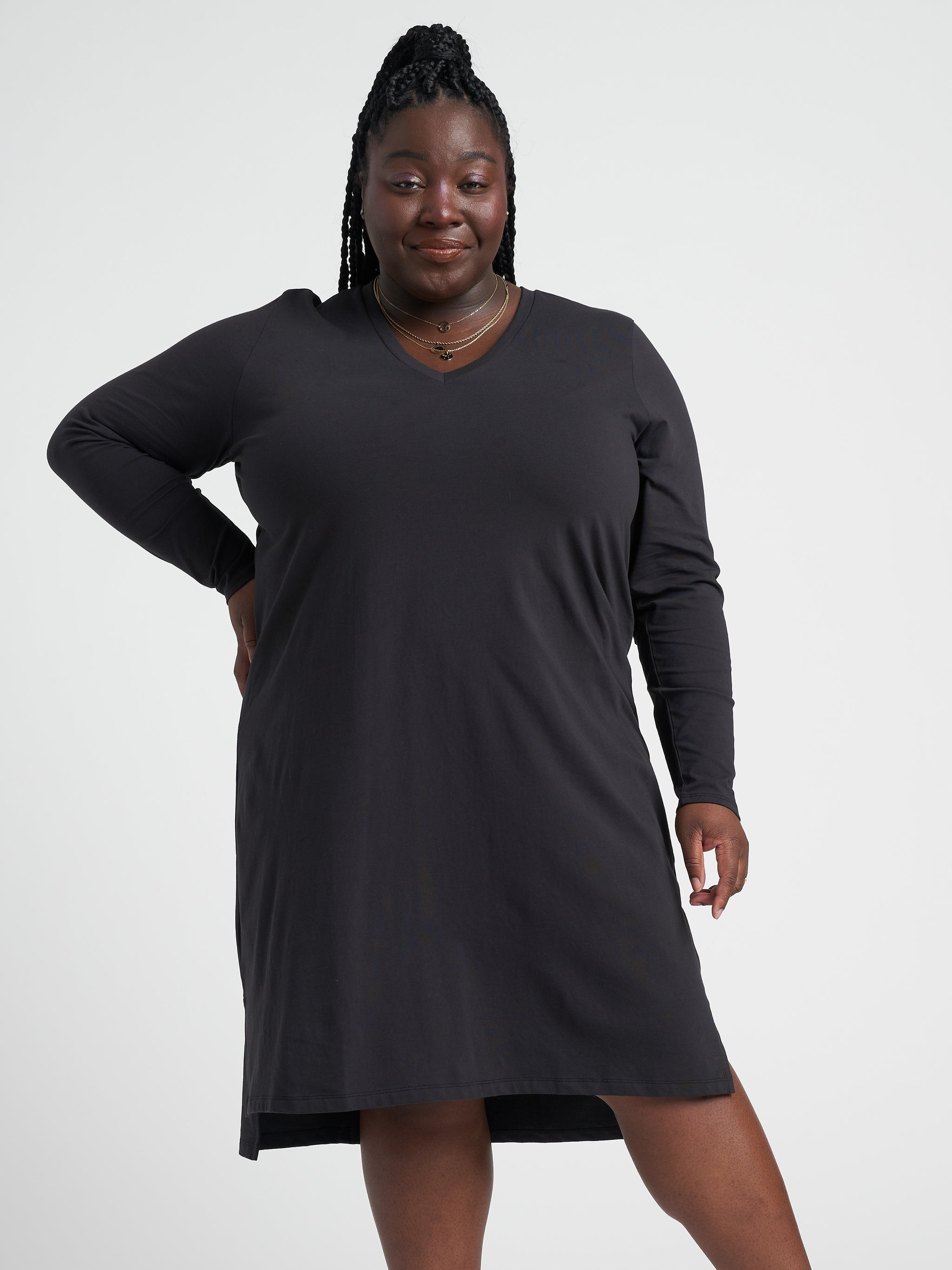 Long Sleeve Tesino Washed Jersey Dress - Black | Universal Standard