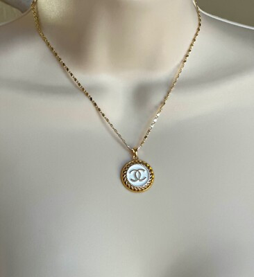 Beautiful Upcycled Gold and White CC Button Necklace | eBay US