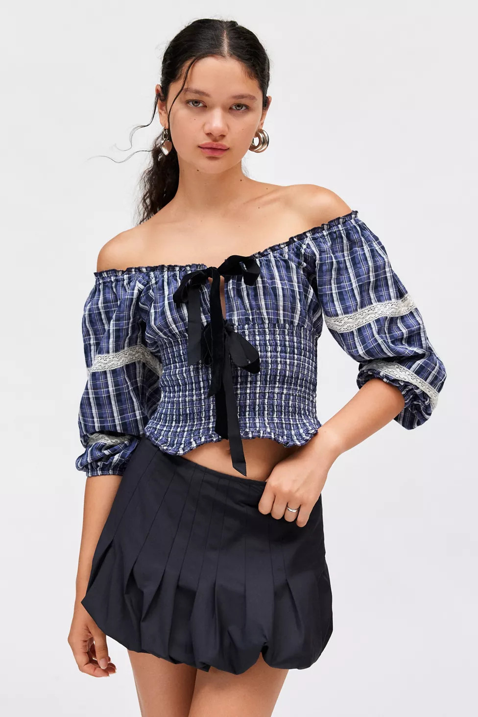 Kimchi Blue Marley Long Sleeve Check Blouse | Urban Outfitters (US and RoW)