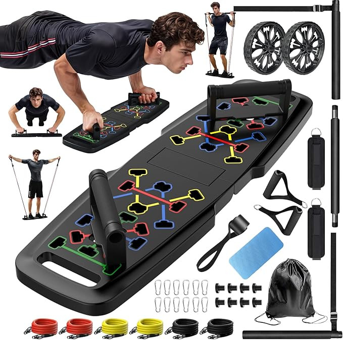 Push Up Board,Home Gym,Portable Exercise Equipment,Pilates Bar and 20 Fitness Accessories with Re... | Amazon (US)