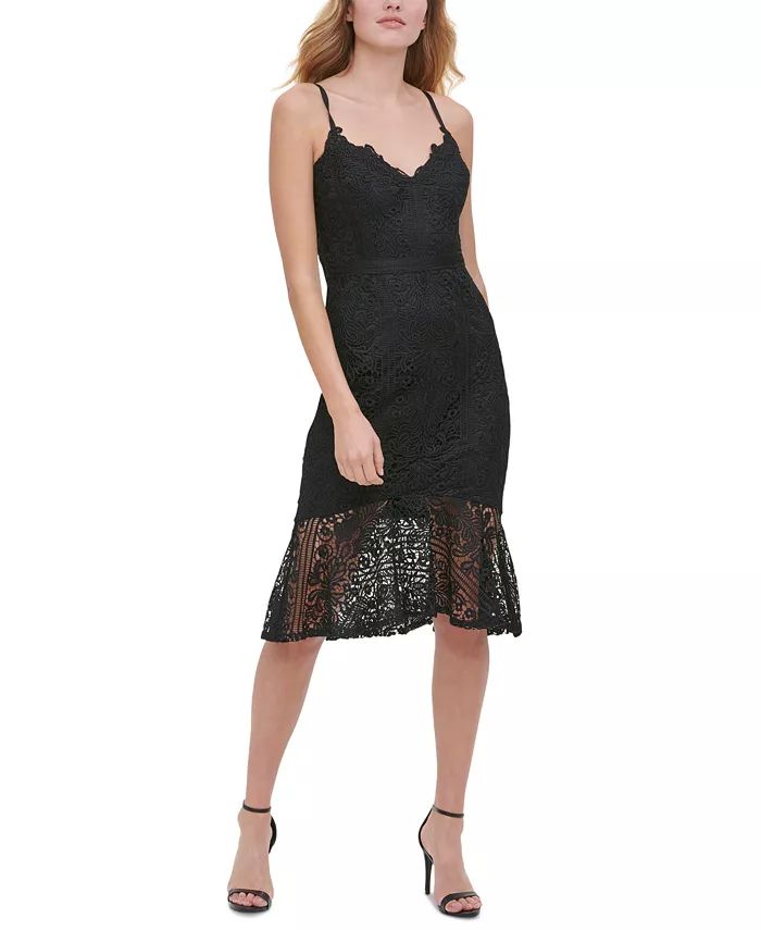 GUESS Flounce-Hem Lace Dress - Macy's | Macys (US)