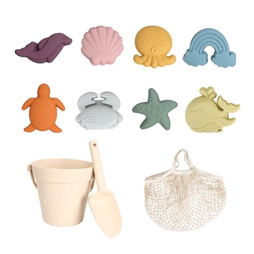 Generic 11Pcs Silicone Beach Toys, Modern Travel Friendly Beach Set, Baby Beach Toys Silicone Sand Bucket, Shovel, 8 Sand Molds, Bag, Sand Toys for Toddlers Kids, Beach Toys for Summer Outdoor | Amazon (US)