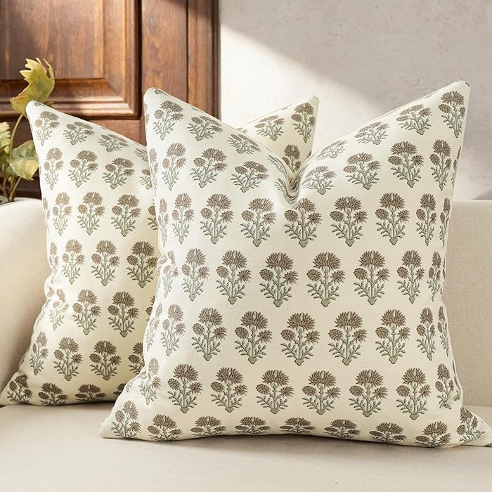 Farmhouse Floral Pillow Covers 20x20 Set of 2, Country Botanical Throw Pillow Cover for Sofa Couc... | Amazon (US)