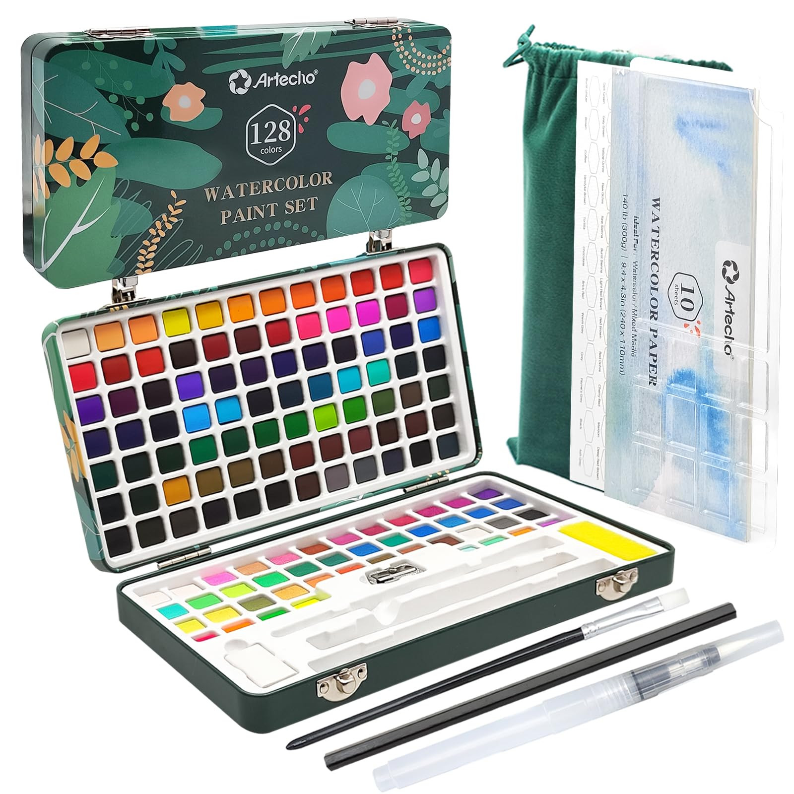 Artecho Watercolor Paint Set 128 Colors, Water Colors Paint Adult Set with Watercolor Papers and ... | Amazon (US)