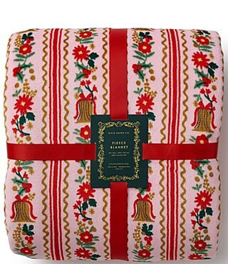 Rifle Paper Co. Holly Jolly Plush Fleece Throw Blanket - Pink/Red | Dillard's