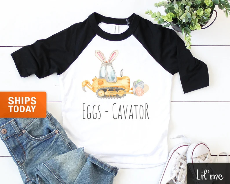 Easter Boys Shirt  Funny Eggs-cavator Tractor Baseball Tee  | Etsy | Etsy (US)