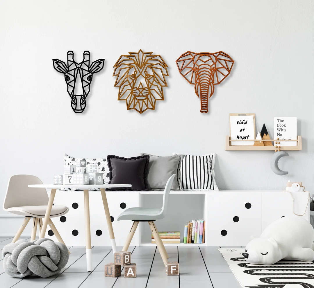 Safari Wall Decor, Geometric Animals Wall Art, Nursery Wall Decor, Kids Room Decor, Home Wall Art... | Etsy (US)