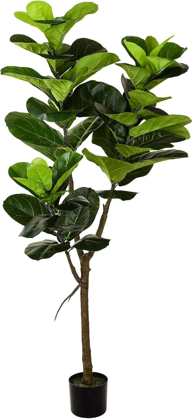 Wofair 5 Feet Artificial Fiddle Leaf Fig Tree in Planter, Faux Ficus Tree Plant for Home Garden O... | Amazon (US)