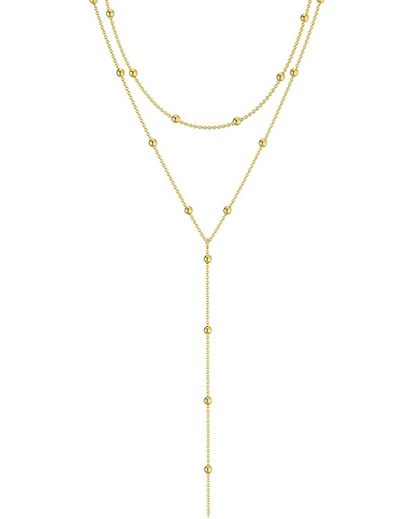 Dainty Long Gold Necklaces for Women,Trendy Lariat Y Necklace 14k Gold Plated Heart Pearl CZ Tear... | Amazon (US)