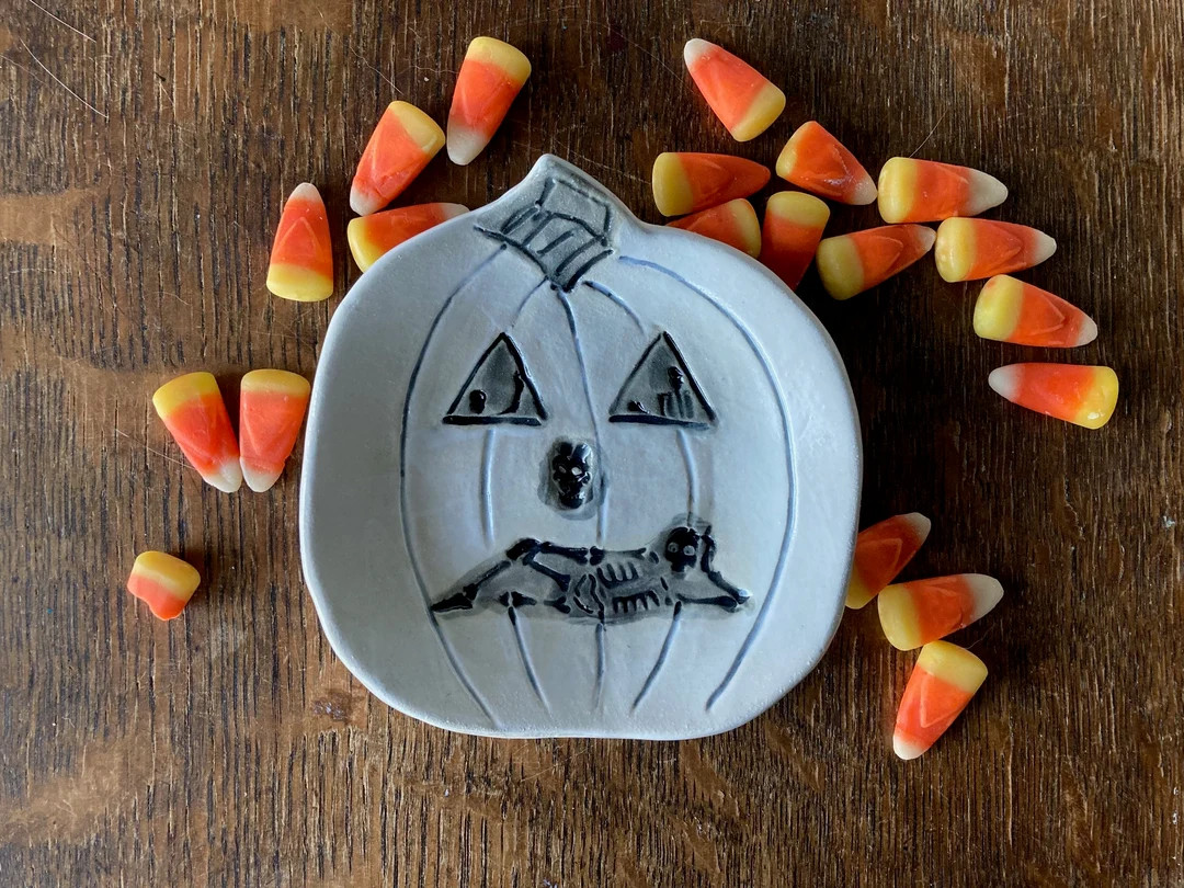 Spoon Rest WHITE PUMPKIN with SKELETONS Stoneware Handmade | Etsy (US)