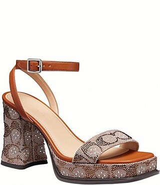 COACH Crystal Signature Jacquard Platform Block Heel Sandals - 9 | Dillard's