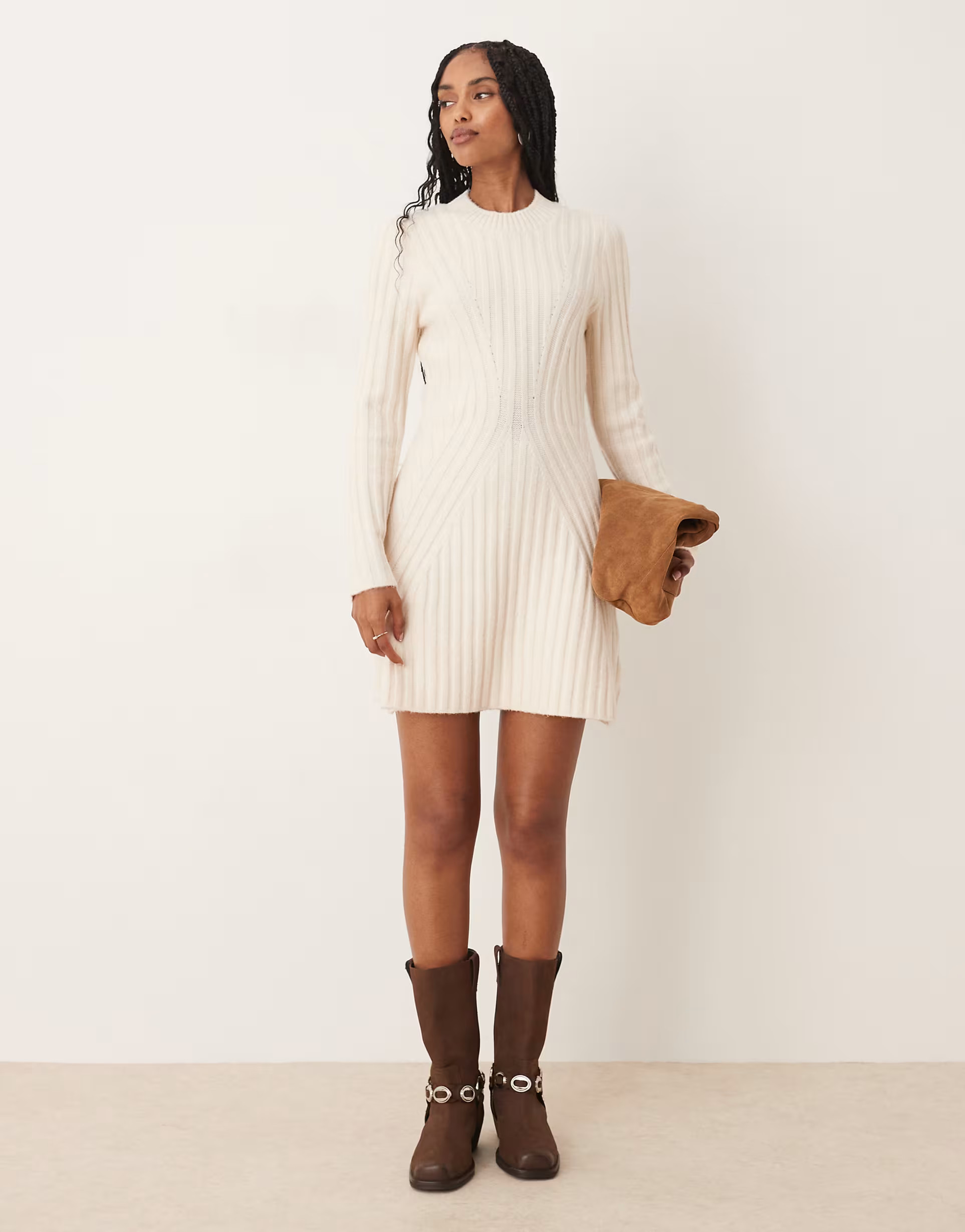 ASOS DESIGN knitted structured mini dress in cream | ASOS | ASOS (Global)