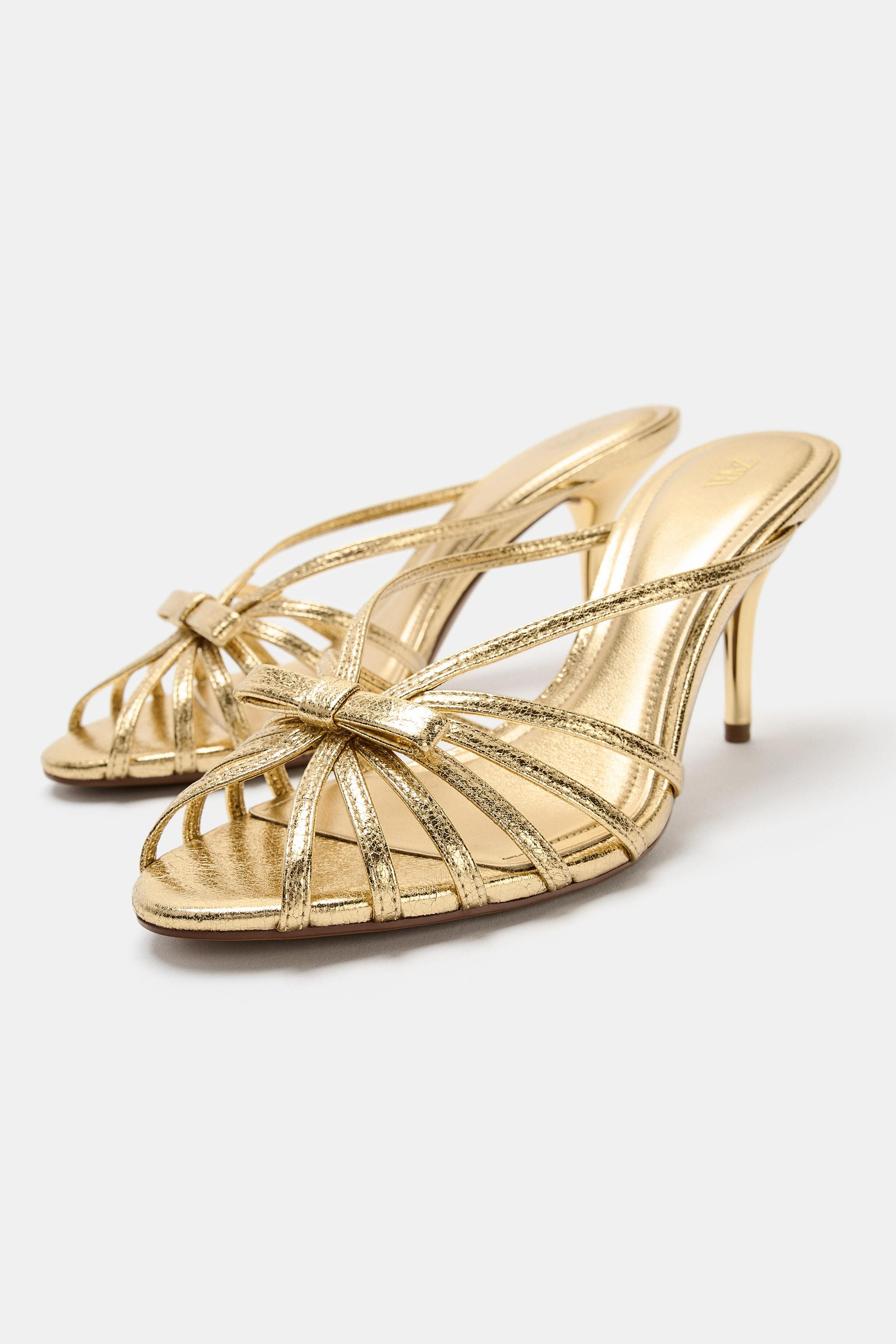 METALLIC BOW HIGH-HEEL SANDALS | Zara UK