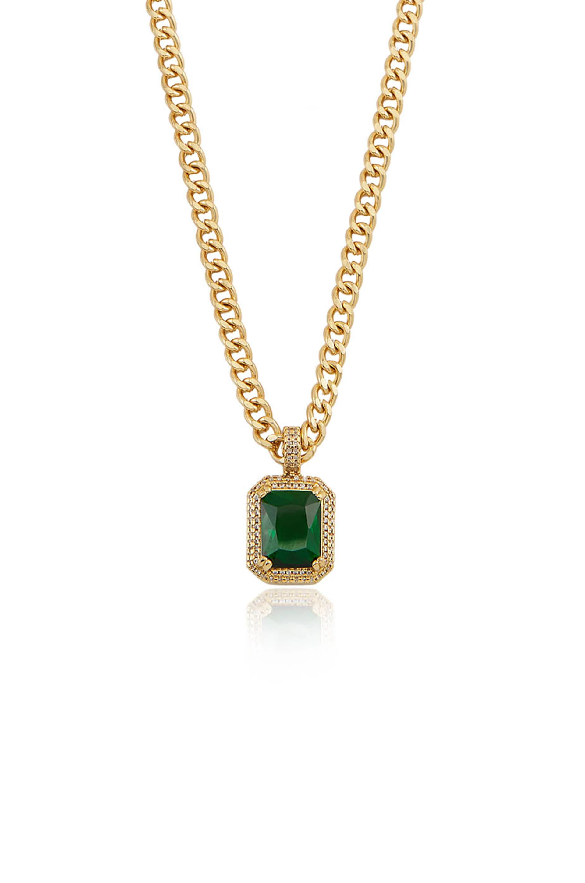 Emerald Stone Pendant Link Necklace | Ettika