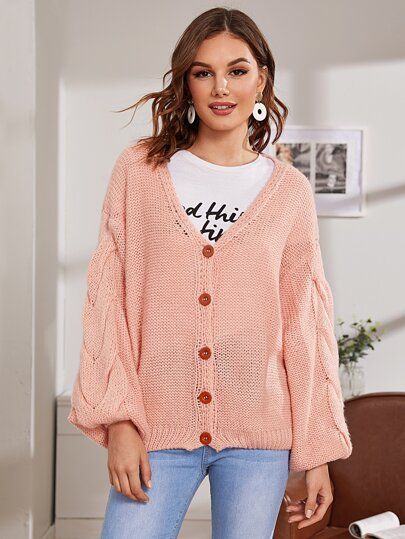 Cable Knit Single Breasted Cardigan | SHEIN