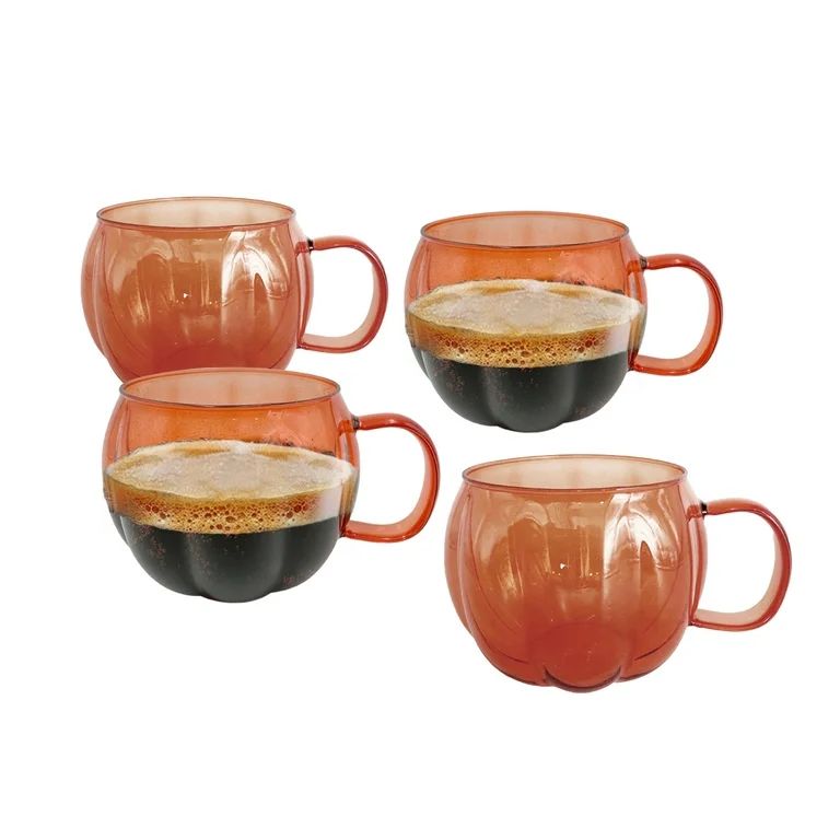 Way To Celebrate Orange Glass Pumpkin Mug 4 Pack Drinkware Sets | Walmart (US)