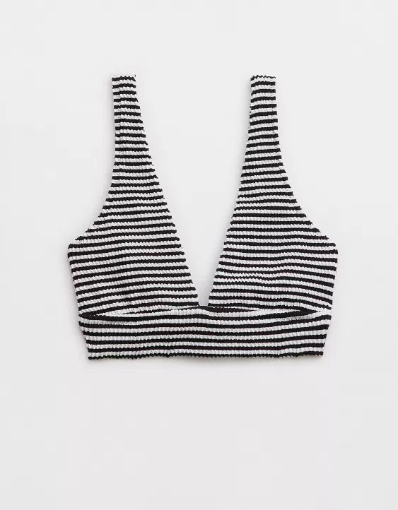 Aerie Crinkle Stripe Longline Plunge Bikini Top | American Eagle Outfitters (US & CA)