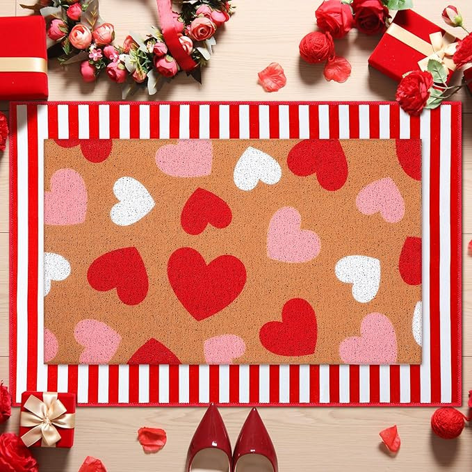 Duraaamo 2 Pcs Valentines Door Mat Heart Outdoor Welcome Mats for Front Door Love Non Slip Coir F... | Amazon (US)