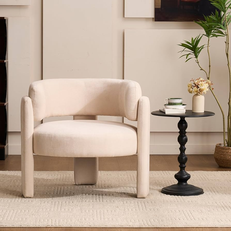 Modern Accent Barrel Chair,Mid Century Single Armchair with Curved Backrest Upholstered Side Read... | Amazon (US)