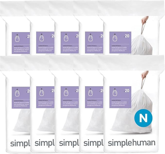 simplehuman Code N 200 Count Custom Fit Liners, Drawstring Kitchen Trash Bags, One-by-One Mess-Fr... | Amazon (US)