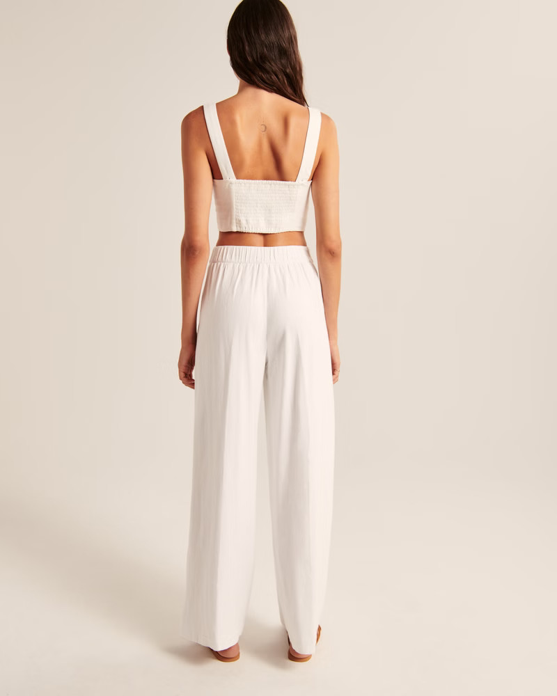 Women's Linen-Blend Pull-On Wide Leg Pants | Women's Bottoms | Abercrombie.com | Abercrombie & Fitch (US)