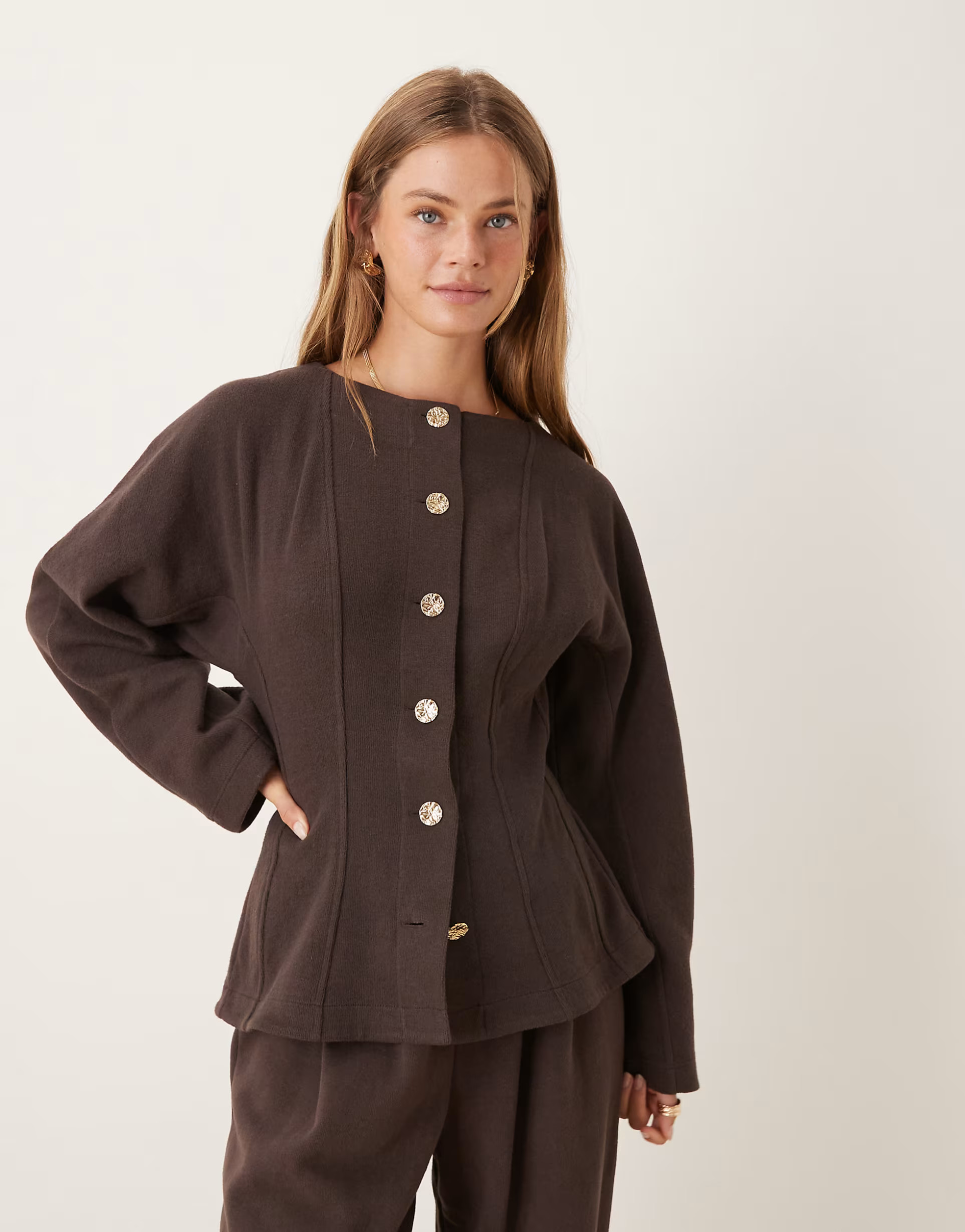 ASOS DESIGN Supersoft seam detail cardigan co-ord in chocolate - BROWN | ASOS (Global)