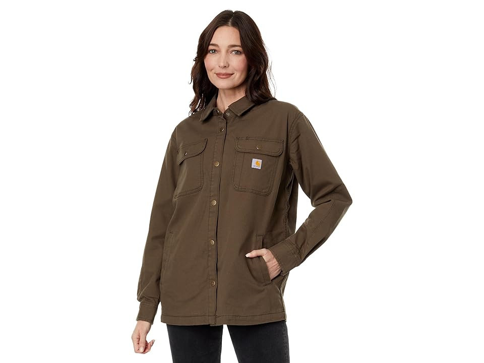 Carhartt Rugged Flex(r) Loose Fit Canvas Fleece-Lined Shirt Jacket Women's Clothing Tarmac : LG (Reg), Cotton/Elastane | Zappos