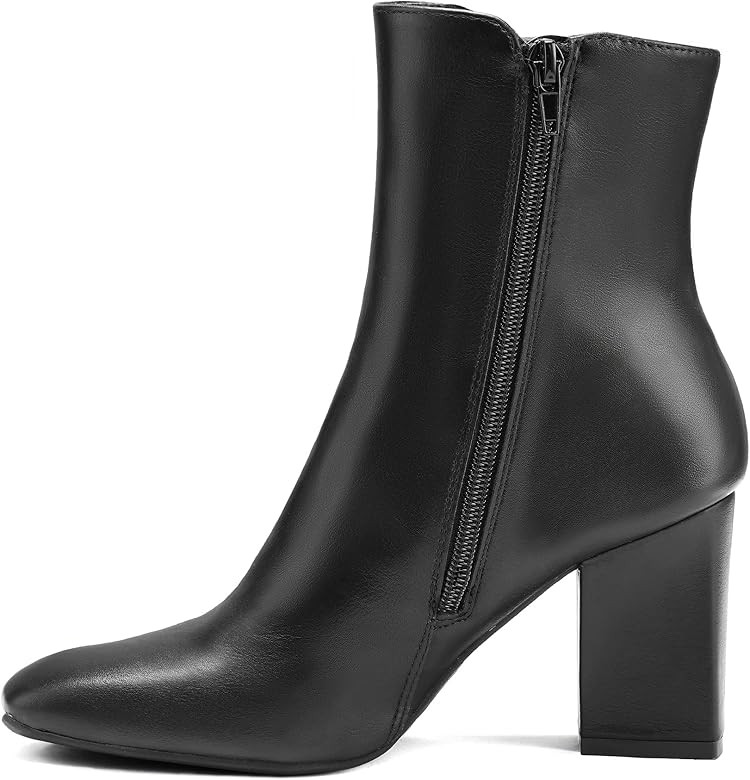 mysoft Women's GoGo Ankle Boots Square Toe Side Zipper Chunky Block Heel Mid Calf Low Heeled Short B | Amazon (US)