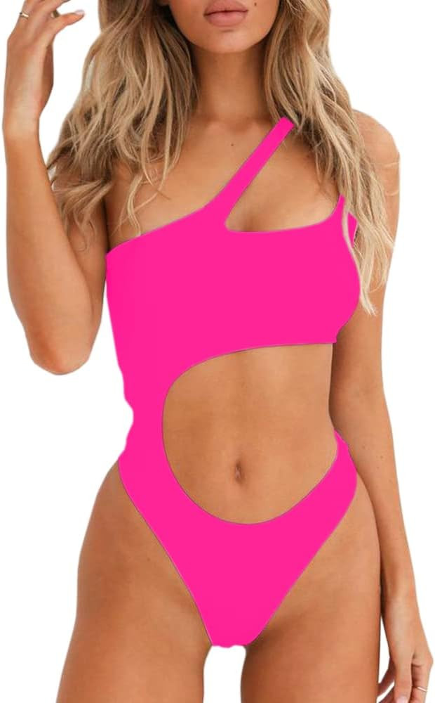 YELAIVP Women's Cutout One Piece Swimsuit Sexy One Shoulder High Cut Bathing Suit Bikini | Amazon (US)
