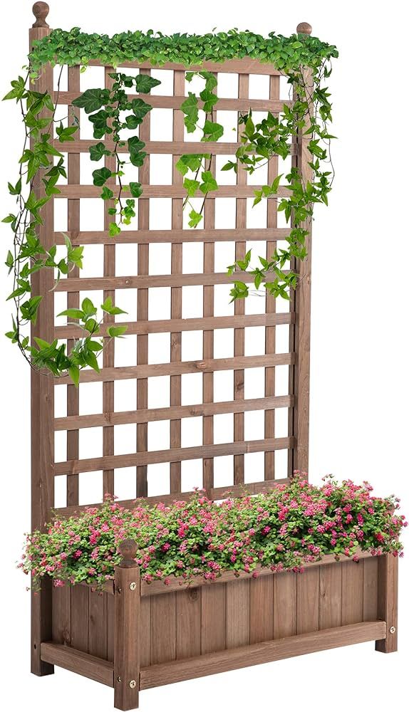 Outsunny Raised Garden Bed with Trellis for Climbing Vines, Wood Planter Box for Garden, Free Sta... | Amazon (CA)