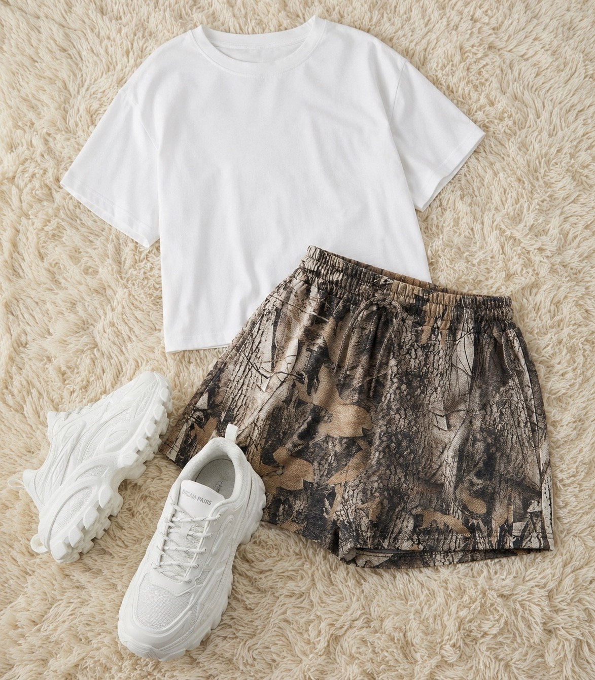 Camo, but make it cute 🤎 This easy tee-and-shorts combo with chunky white sneakers is the perfect throw-on-and-go outfit for errands, coffee runs, and casual summer days. Linking the full look on LTK!

#LTKdayinmylife #LTKootd #LTKSeasonal