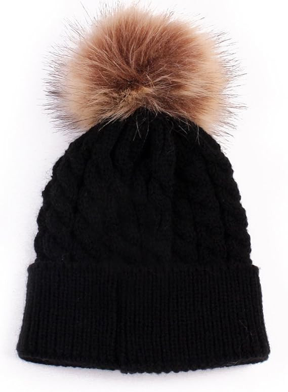 oenbopo Baby Winter Warm Knit Hat Infant Toddler Kid Crochet Fur Hairball Beanie Cap | Amazon (US)