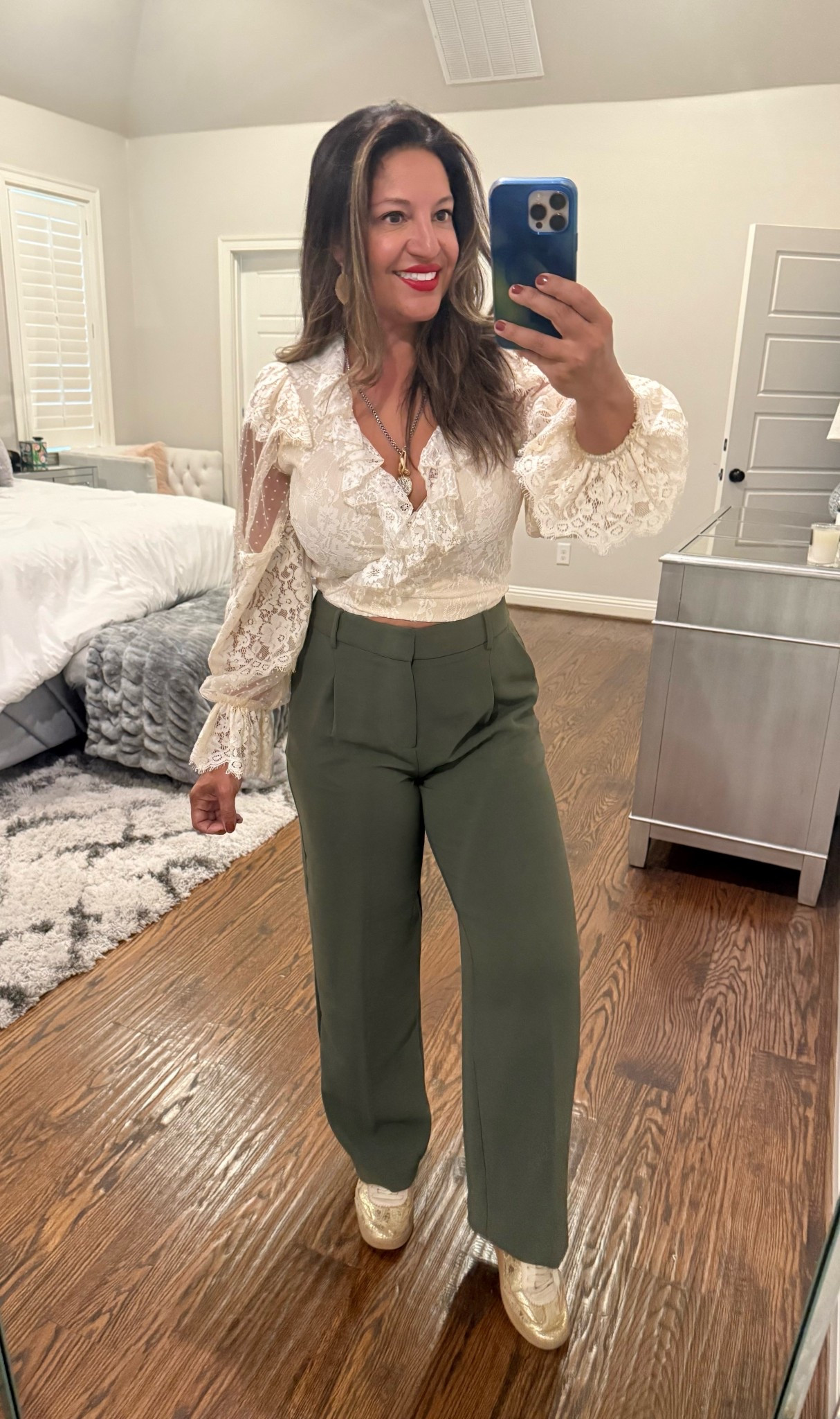 I have these stretch crepe wide leg trousers in every color I could get! They’re perfect for the office or for casual running around in sneakers. I’m wearing a 6 regular, and I’m 5’3”.

Best part? They’re only $35!

My blouse is from several years ago, but I linked some similar options. 

Gold sneakers for the win! 

#LTKSeasonal #LTKFindsUnder50 #LTKFindsUnder100