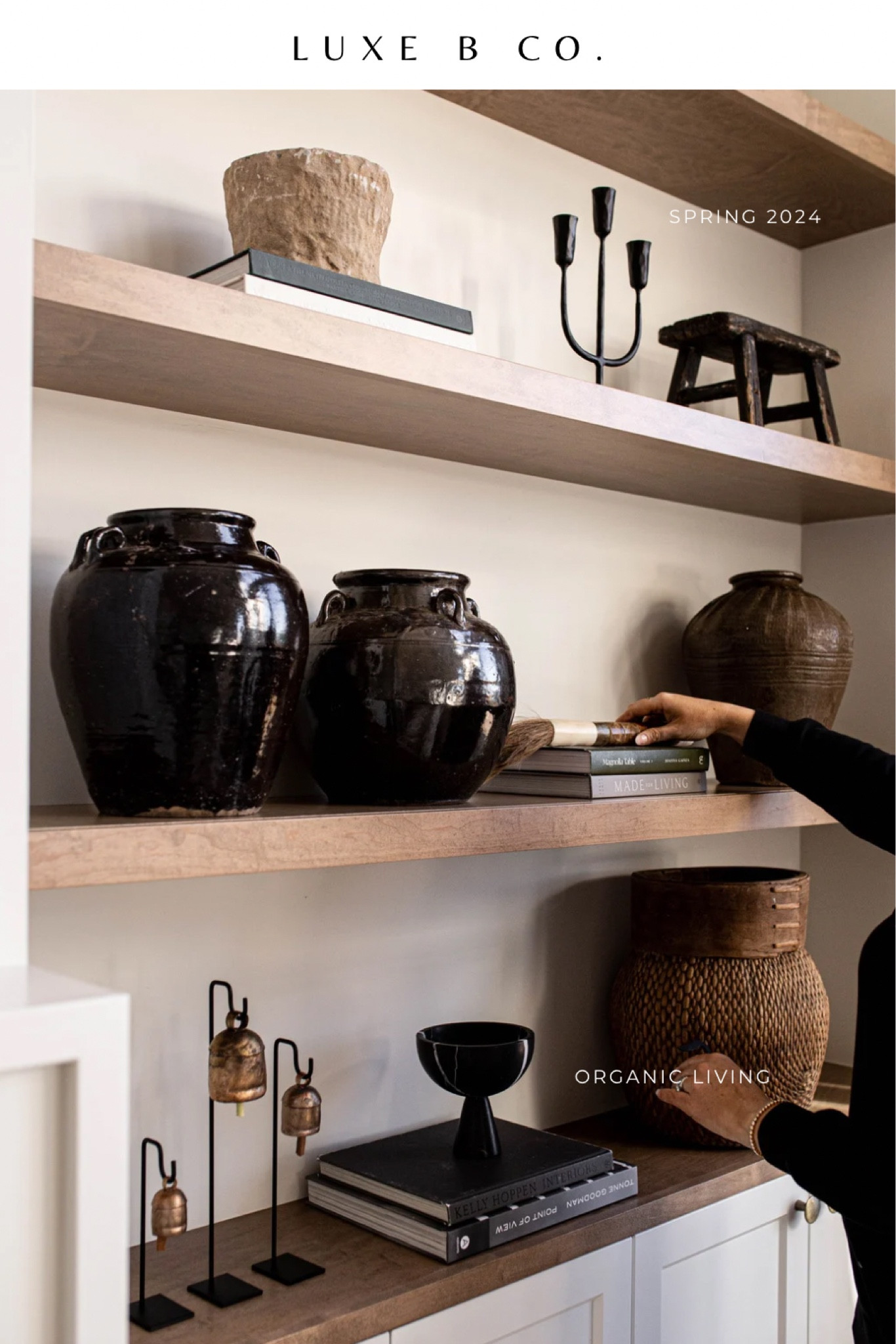 Luxe B Co vintage shelf styling. Lots of texture with old found pots iron and Arconic vintage bell stands can’t forget the stone, old and new 

#LTKhome