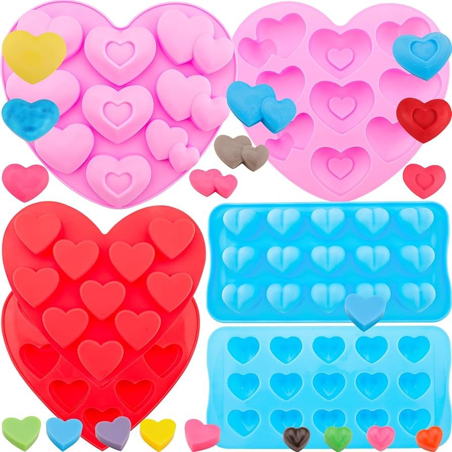 Heart Shaped Silicone Molds 6pcs Love Heart Shape Molds Chocolate Candy Cake Jelly Pudding Mousse... | Amazon (US)