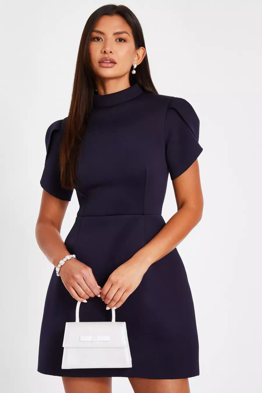 Navy High Neck Mini Dress | Quiz Clothing