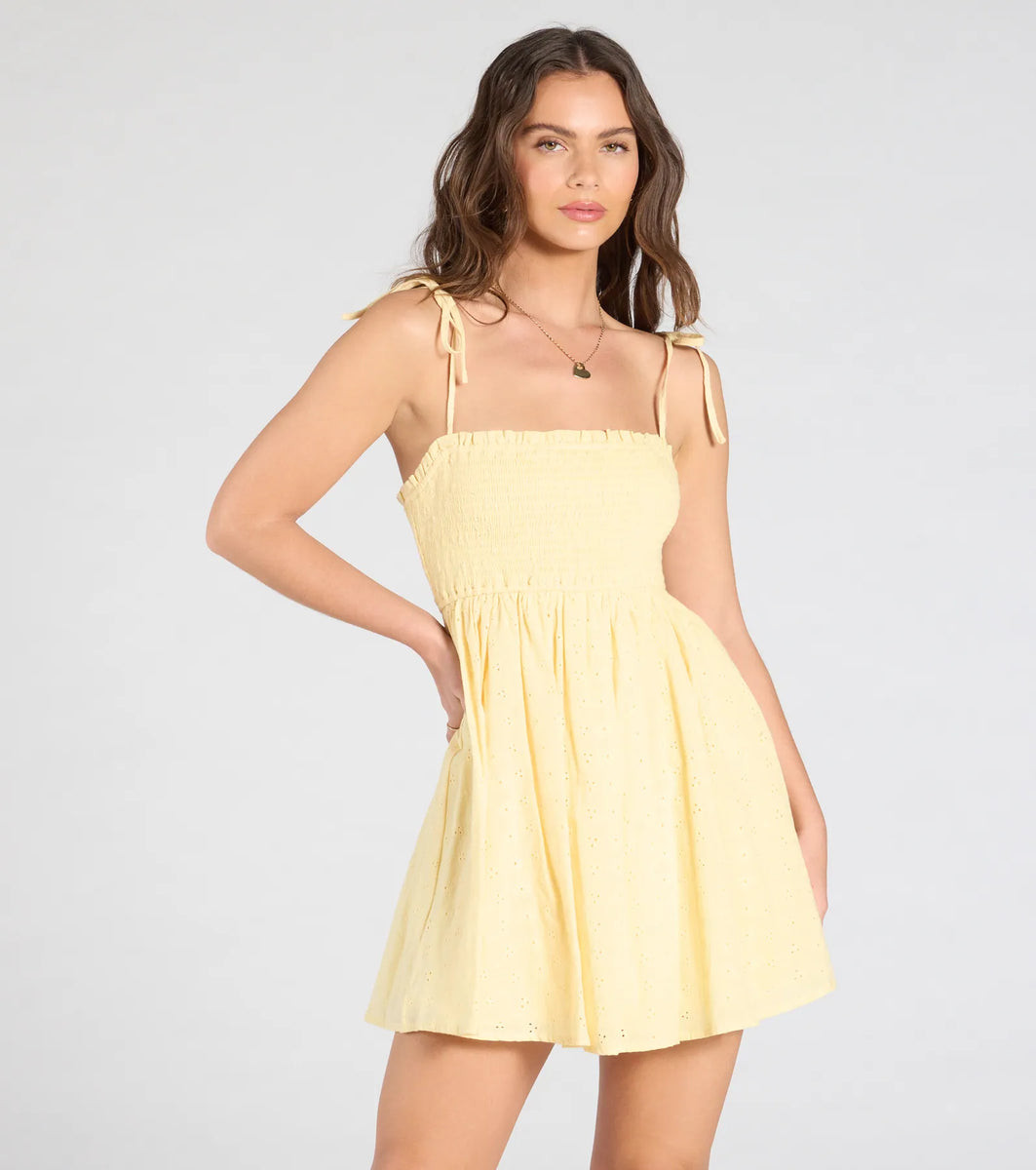 Sunny Tones Smocked Eyelet Skater Dress | Windsor Stores
