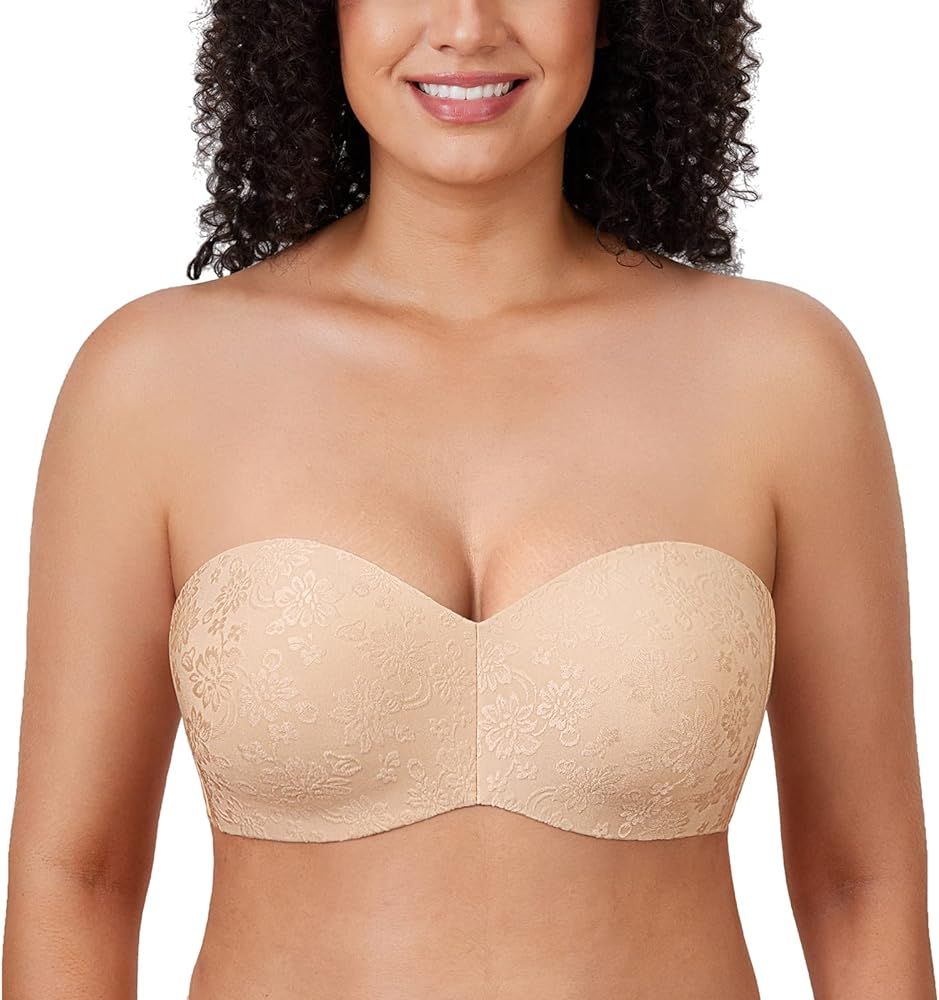 DELIMIRA Women's Strapless Jacquard Minimizer Bra Plus Size Underwire Non-Padded | Amazon (US)