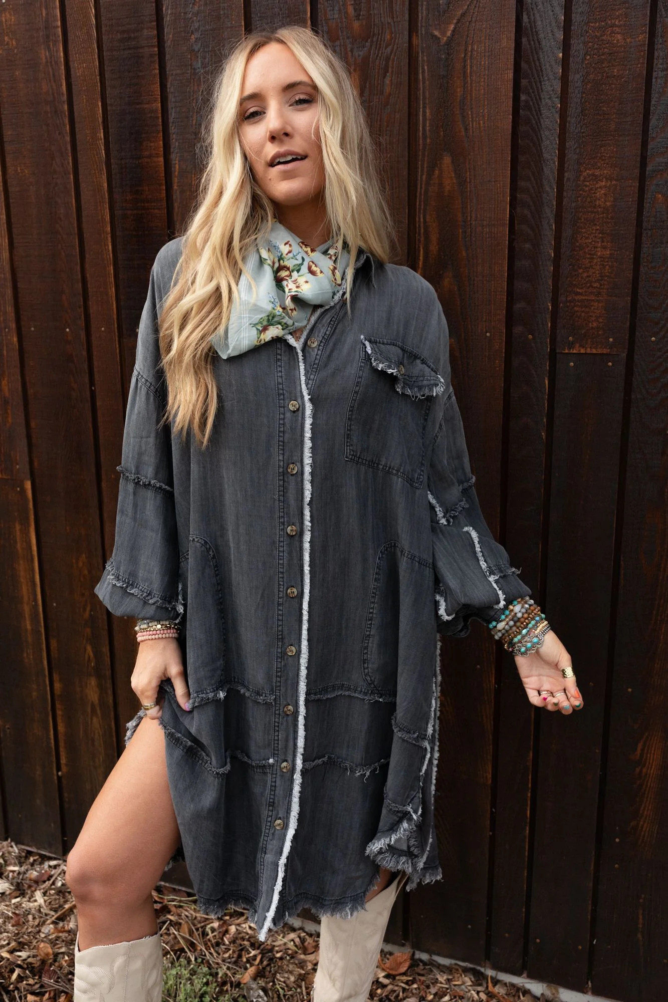 Ophelia Oversized Denim Dress - Black Denim | Three Bird Nest