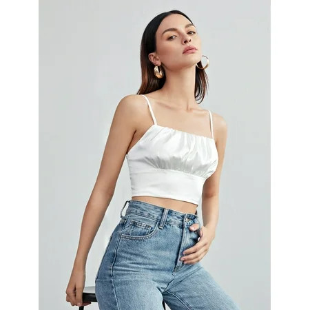 Elegant White Women s Ruched Bust Satin Crop Cami Top 2022 M(6) L050D | Walmart (US)