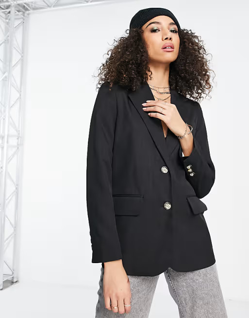 Topshop single breasted suit blazer in black | ASOS (Global)