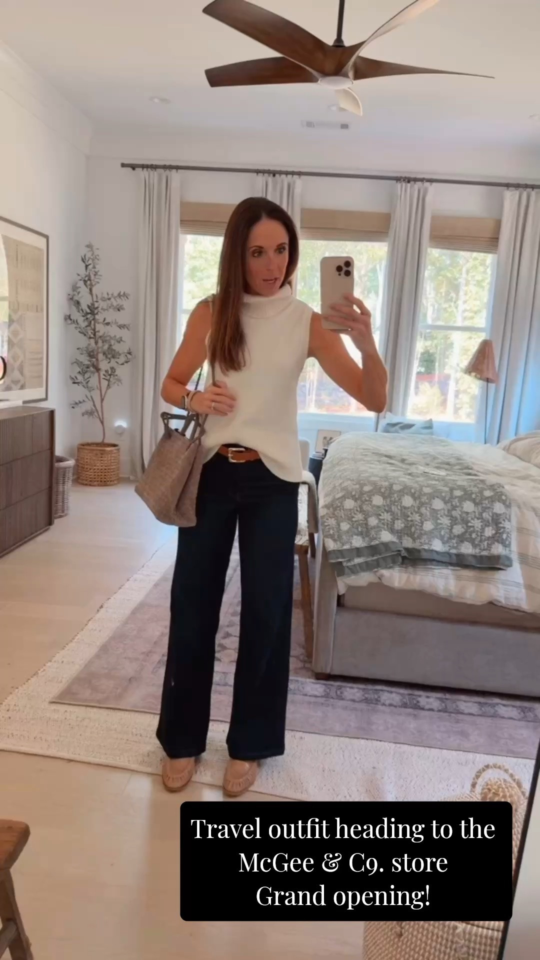 Travel outfit! Heading to the McGee & Co. flagship store grand opening in SLC Utah ✈️ These Ruti jeans are insanely comfy, paired with this Nori cashmere sleeveless top! I just got this purse in from Quince and love it so much! 🫶🏻

#LTKgrwm #LTKselfcare #LTKTravel