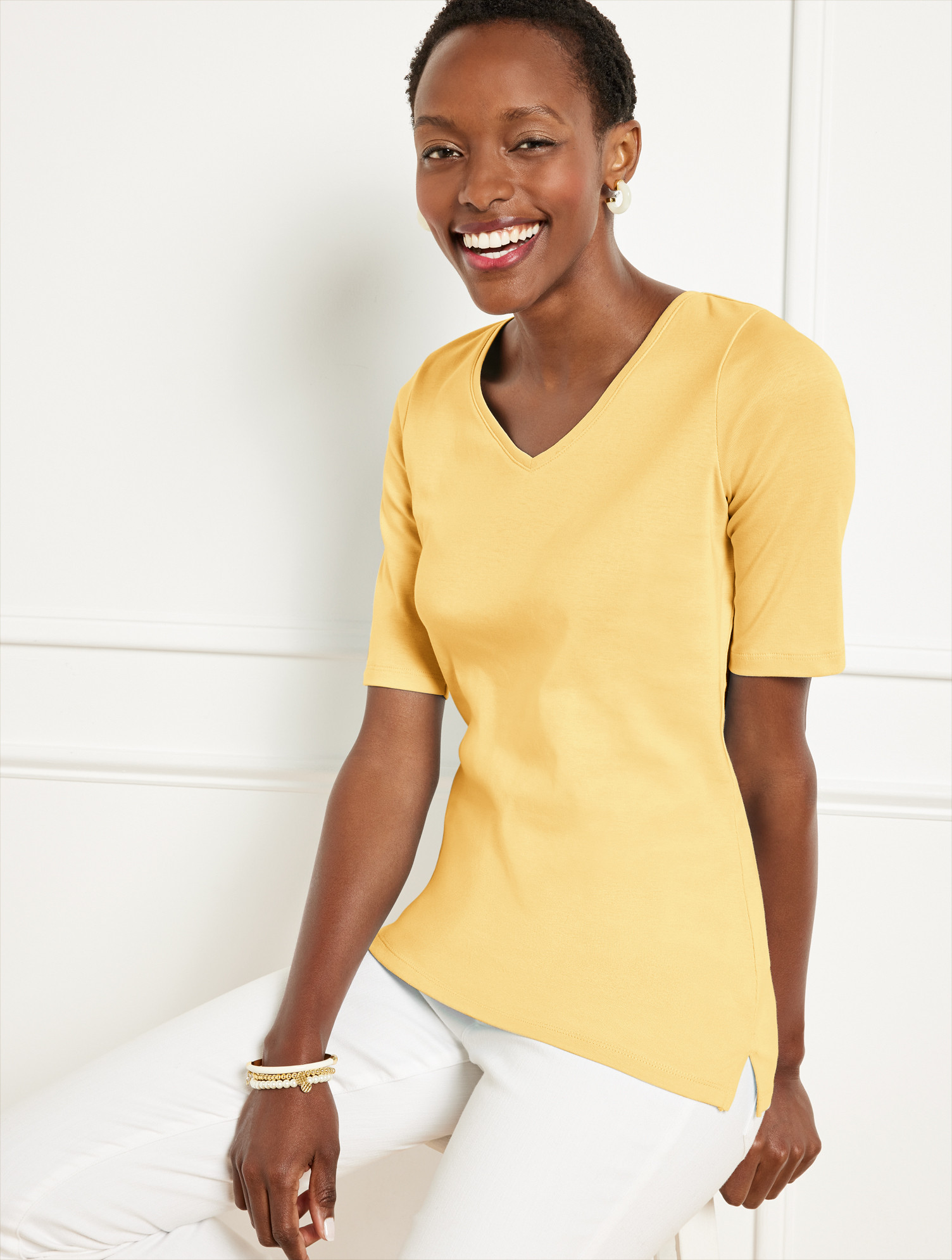 Plus Size - Pima Cotton V-Neck T-Shirt - Corn Silk - 3X Talbots | Talbots