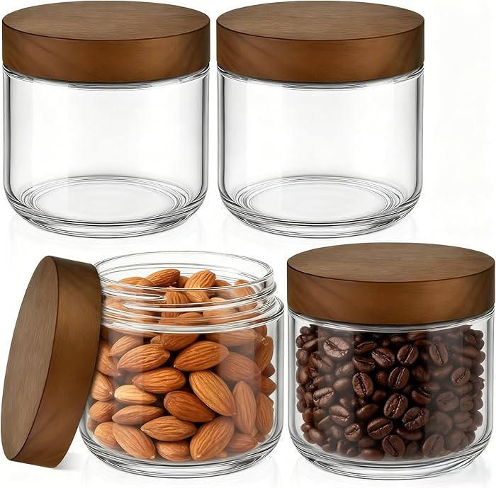 Bumobum 8 oz Glass Mason Jars with Lids, Small Glass Container with Acacia Wood Airtight Lid, Wid... | Amazon (US)